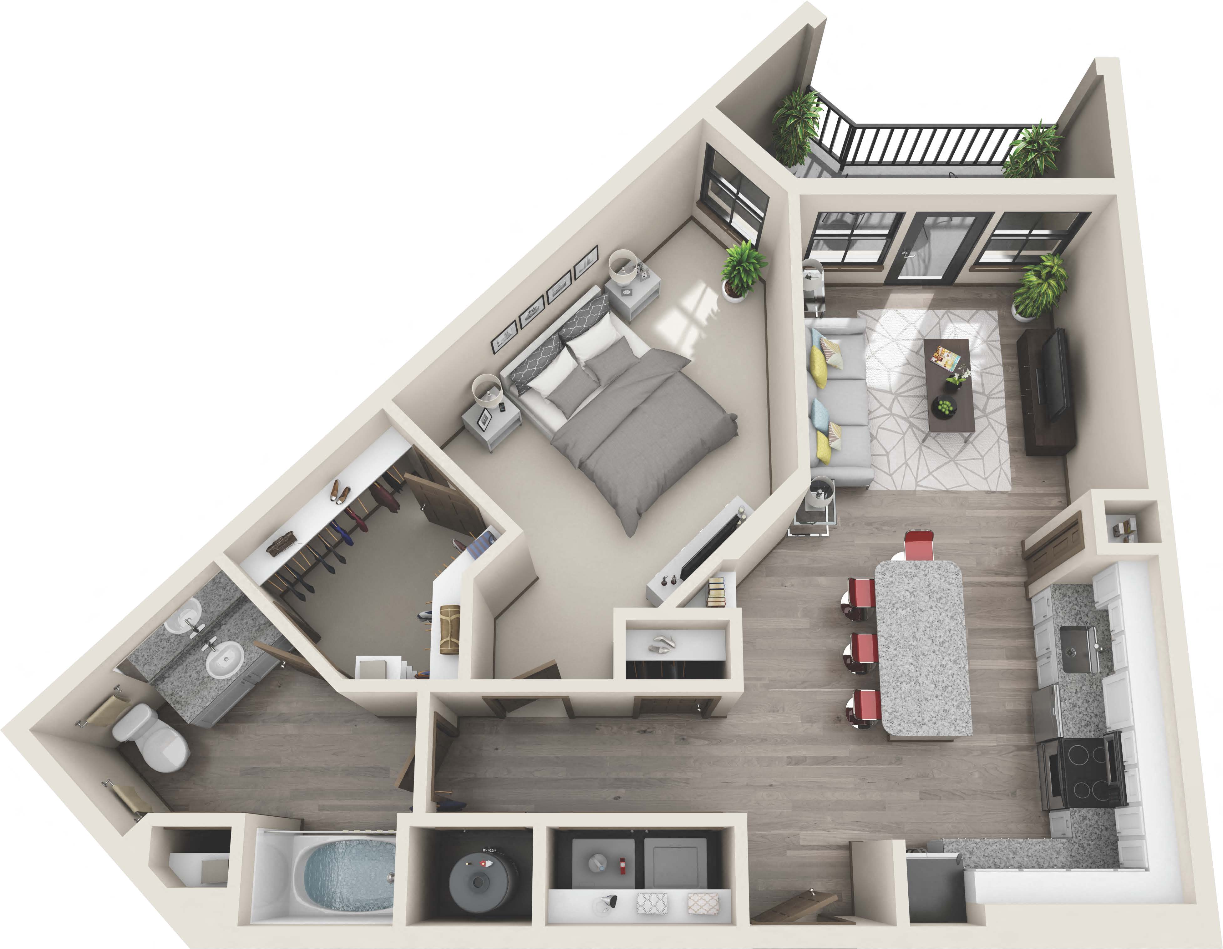 Floor plan for 1 bed, 1 bath, 826 sqft